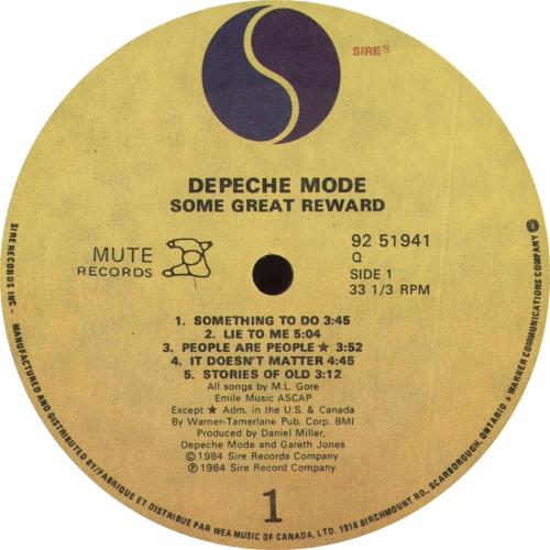 欧LP Depeche Mode Some Great Reward STUMM19 Legacy /00400 DEPECHE MODE - Depeche Mode : Some Great Reward - Amazon.com Music